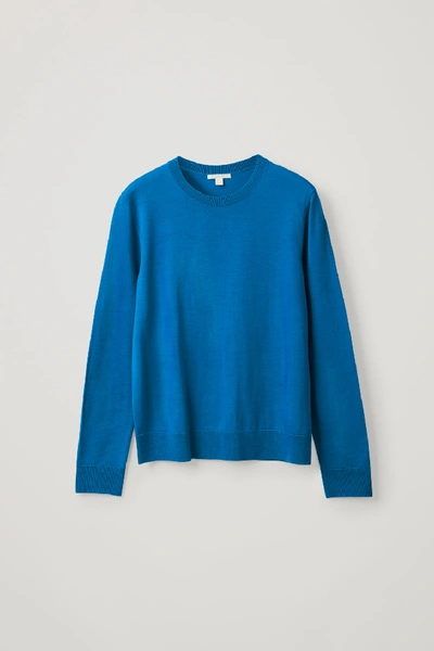 Cos Fine-knit Merino Jumper In Blue