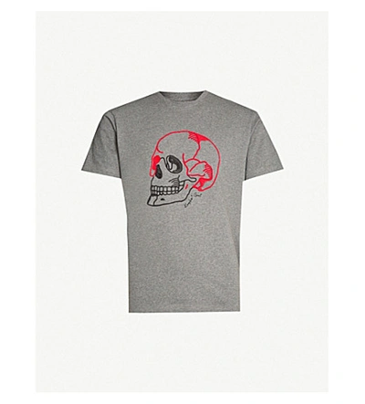 The Kooples Skull-embroidered Cotton-jersey T-shirt In Gry45