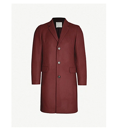 Sandro Apollo Single-breasted Wool-blend Coat In Bordeaux
