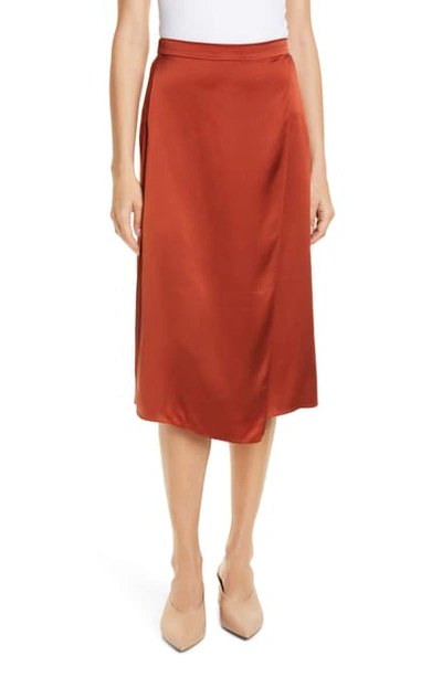 Vince Drape Panel Silk Skirt In Brick