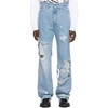 RAF SIMONS RAF SIMONS BLUE DESTROYED RELAXED-FIT JEANS