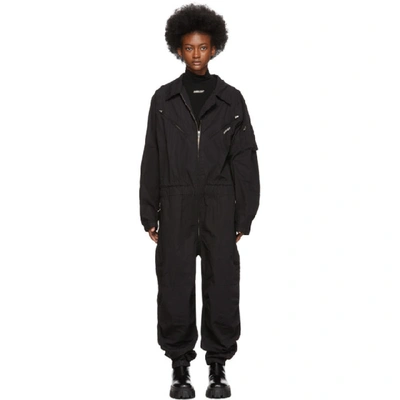 Ambush Convertible Embroidered Cotton-canvas Jumpsuit In Black