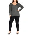 City Chic Trendy Plus Size V-neck Sweater In Charcoal Marle
