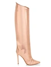 Alexandre Vauthier Alex Mirror Metallic Leather Tall Boots In Rose Gold