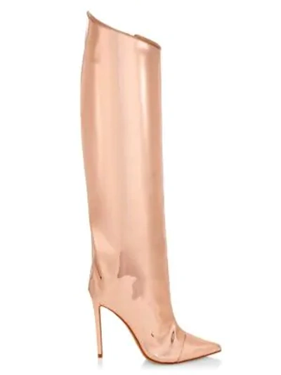 Alexandre Vauthier Alex Mirror Metallic Leather Tall Boots In Rose Gold