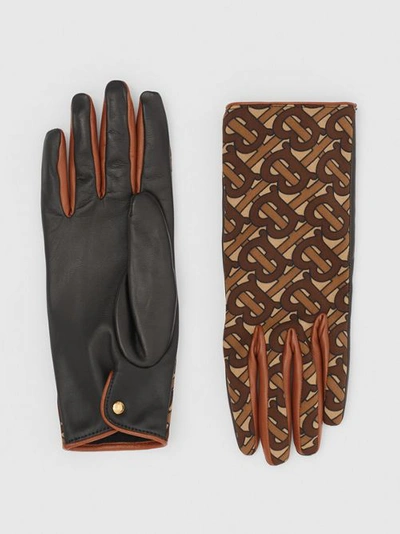 Burberry Cashmere-lined Monogram Print Lambskin Gloves In Bridle Brown