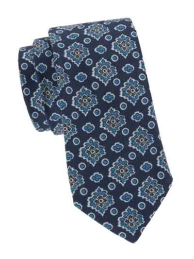 Kiton Floral Wool & Silk-blend Tie In Navy
