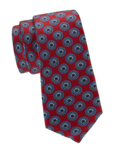 Kiton Embroidered Circle Medallion Silk Tie In Red