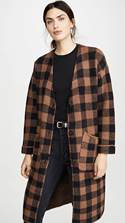 Astr Checkmate Cardigan In Cocoa Black Plaid