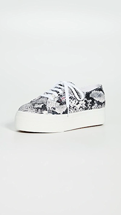 Superga Trainers Women's Snake-embossed Low-top Platform Trainers In Black White