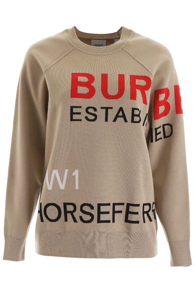 Burberry Horseferry Intarsia Sweater In Beige