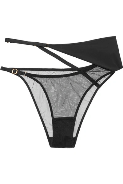 Agent Provocateur Payton Layered Stretch-silk Crepe De Chine And Tulle Briefs In Black