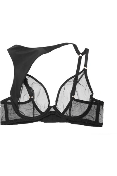 Agent Provocateur Payton Layered Stretch-silk Crepe De Chine And Tulle Underwired Bra In Black