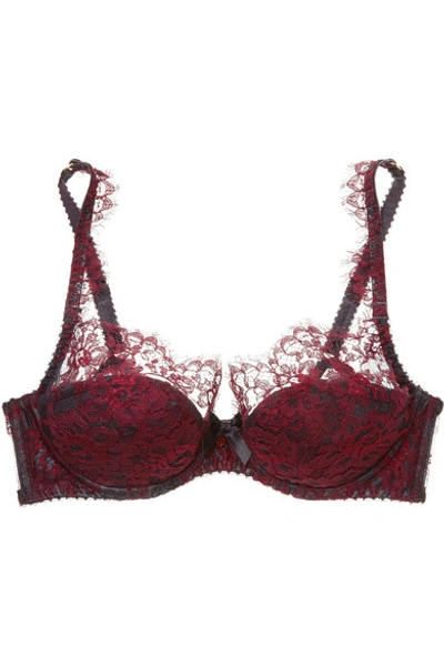Agent Provocateur Carline Lace And Stretch Silk-satin Underwired Plunge Bra In Burgundy