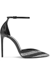 SAINT LAURENT ZOE STRIPED CRYSTAL-EMBELLISHED WATERSNAKE PUMPS