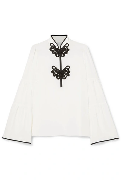 Andrew Gn Butterfly-frogging Silk-crepe Blouse In White