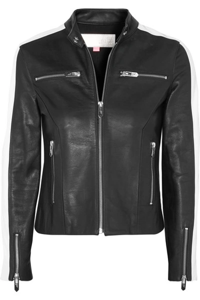 The Mighty Company The Lucca Two-tone Leather Jacket In Black White