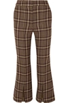 ADAM LIPPES CROPPED CHECKED WOVEN FLARED PANTS