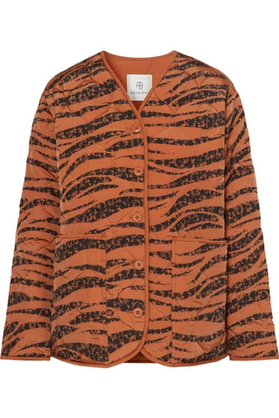 Anine Bing Elizabeth Quilted Tiger-print Shell Jacket In Brick