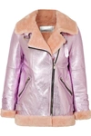 THE MIGHTY COMPANY THE HAYLE SHEARLING-TRIMMED METALLIC LEATHER BOMBER JACKET