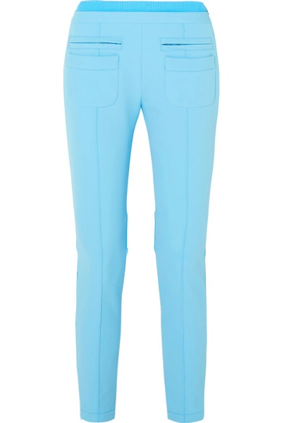 Courrèges Cropped Appliquéd Stretch-gabardine Skinny Pants In Light Blue