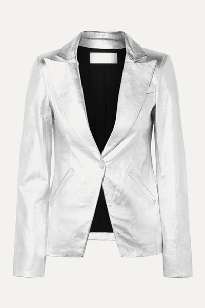 The Mighty Company The Coventry Metallic Leather Blazer In Silver