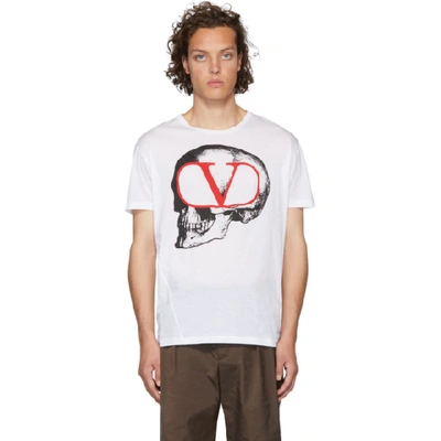 Valentino Skull Go V Logo T-shirt White In Bianco Rosso