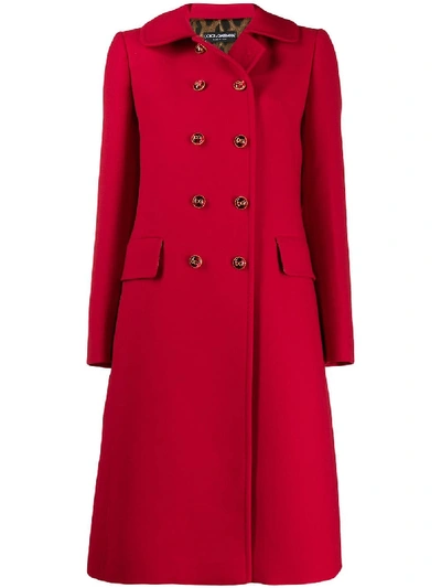 Dolce & Gabbana Wool Crepe Coat With Decorated Buttons In Red
