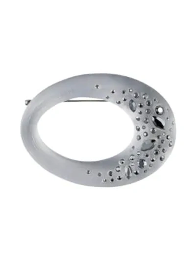 Alexis Bittar Noir Dust Ruthenium-plated, Crystal & Lucite Oval Brooch In Gray