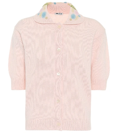 Miu Miu Embroidered Virgin Wool Knit Top In Light Pink