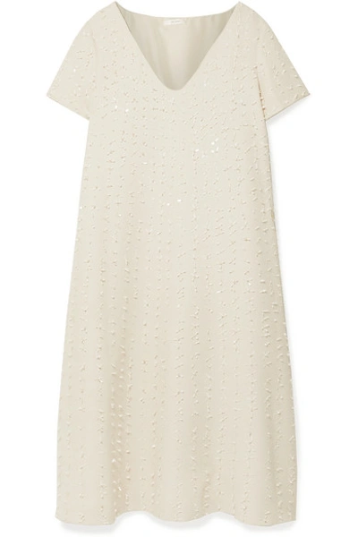 The Row Mattei Embellished Wool And Silk-blend Crepe Midi Dress In Ivory