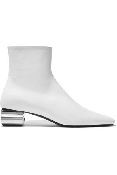 Balenciaga Women's Typo Square-toe Leather Ankle Boots In White