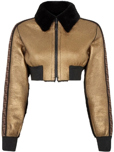 Fendi Reversible Shearling Bomber Jacket In Gold