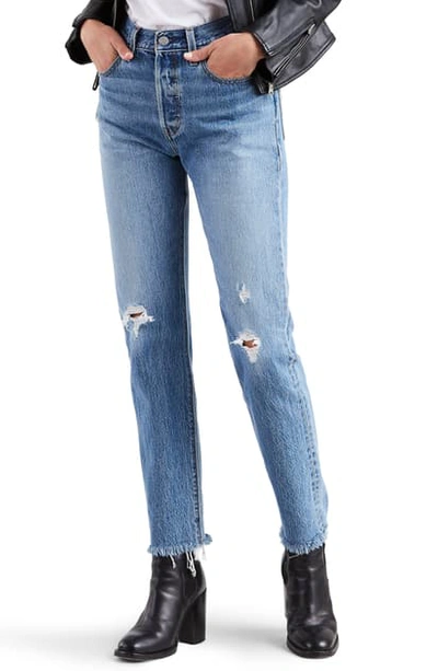 Levi's 501 High Waist Ripped Fray Hem Skinny Jeans In Truth Unfolds