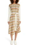 LOEWE CHECK WOOL LONG SLEEVE MIDI DRESS,D2296710RO