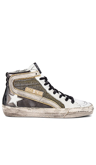 Golden Goose Slide Sneaker In Gun Metal, Shimmer & White