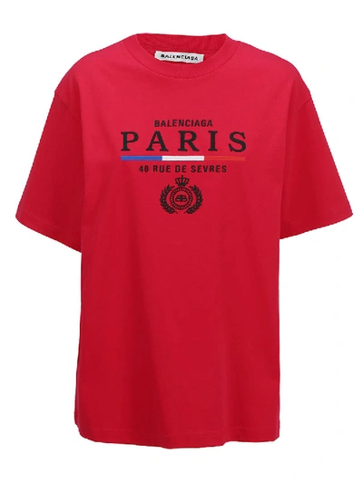 Balenciaga Red Men's Paris Flag T-shirt | ModeSens