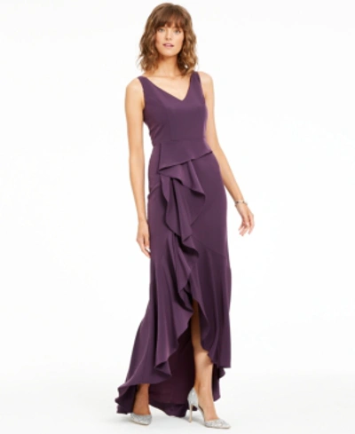 Adrianna Papell Crepe Cascade Gown In Currant Purple ModeSens