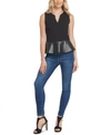 DKNY FAUX-LEATHER PEPLUM TOP