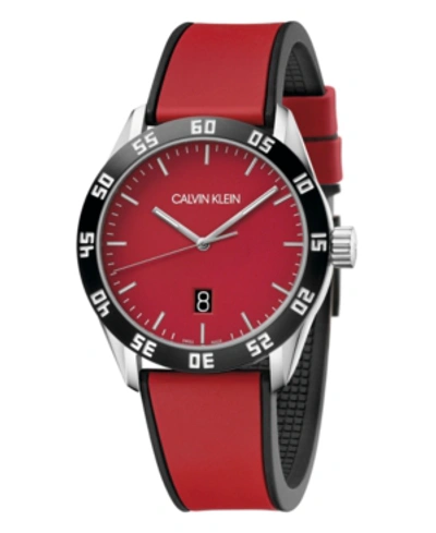 Calvin Klein Unisex Complete Red & Black Silicone Strap Watch 42mm In Red/black
