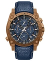 BULOVA MEN'S CHAMPLAIN PRECISIONIST BLUE LEATHER STRAP WATCH 46.5MM