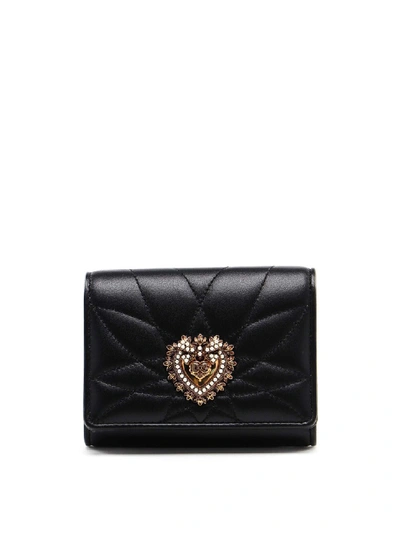 Dolce & Gabbana Small Devotion Continental Wallet In Matelasse Nappa In Black