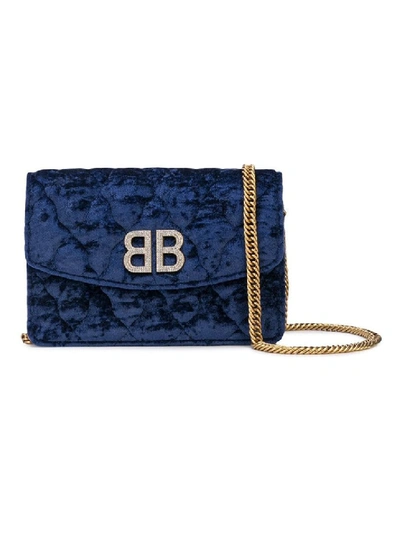 Balenciaga Blue Women's Velvety Bb Wallet On Chain In Black