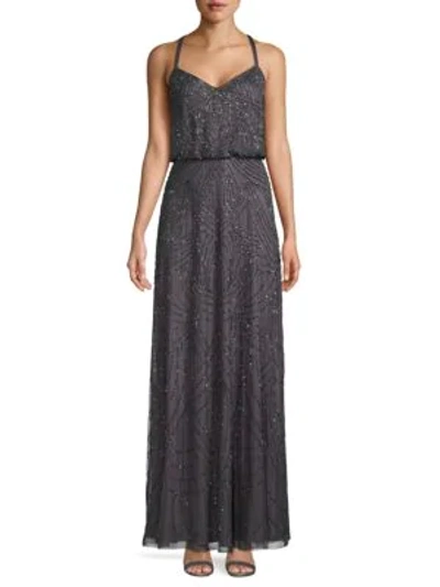 Adrianna Papell Embellished Blouson Gown In Gunmetal