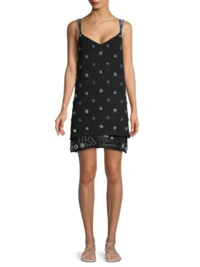 Versace Embellished Silk Mini Shift Dress In Black Multi