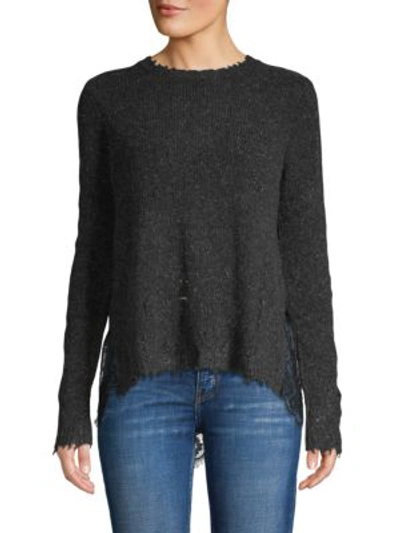 Autumn Cashmere Lace-trimmed Distressed Marled Cashmere Sweater In Pepper