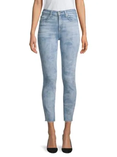 7 For All Mankind Roxanne High-waist Cut Hem Jeans In Light Blue