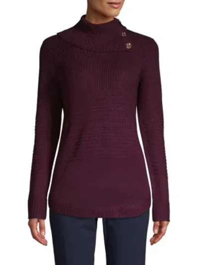 Calvin Klein Collection Cowlneck Ribbed Sweater In Aubergine