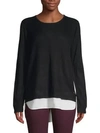 Calvin Klein Collection Ribbed Layered Pullover Sweater In Black
