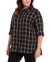 CALVIN KLEIN PLUS SIZE PLAID COTTON BUTTON-DOWN SHIRT